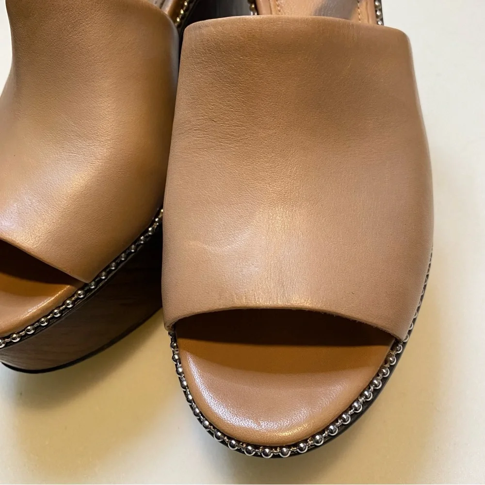 Coach • Harla Platform Wedge Leather Sandals w Beaded Trim